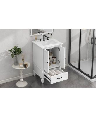Bathroom Vanity with Ceramic Sink, Drawer & Soft Close Doors, Small Space Modern Cabinet