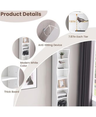 8-Tier Tall Narrow Bookshelf - A Wavy Border Design, Adjustable Shelves, Freestanding Display Bookcase for Living Room, Home Office