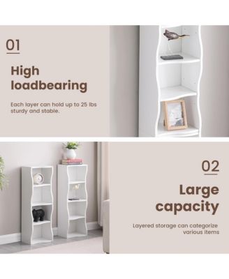 8-Tier Tall Narrow Bookshelf - A Wavy Border Design, Adjustable Shelves, Freestanding Display Bookcase for Living Room, Home Office