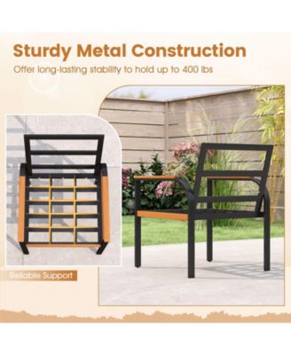 3 Pieces Patio Furniture Set Outdoor Bistro Conversation Set w/ Acacia Wood Side Table