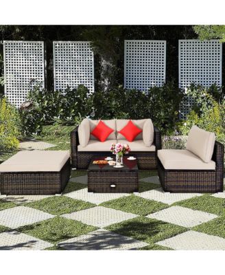 5PCS Rattan Sectional Sofa Set Patio Furniture Set w/ Cushion Pillow