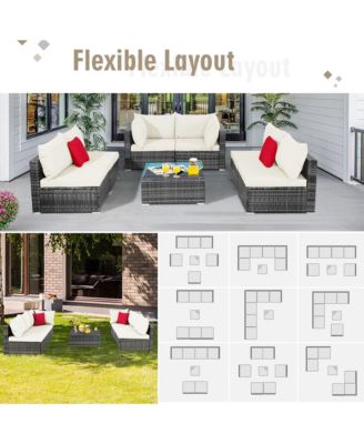 7PCS PE Rattan Patio Sectional Sofa Conversation Set w/ Cushions