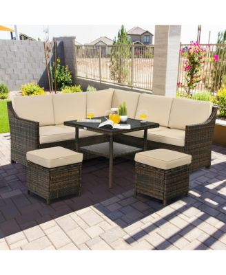 6PCS Rattan Patio Sectional Sofa Set Cushioned Conversation Furniture Set