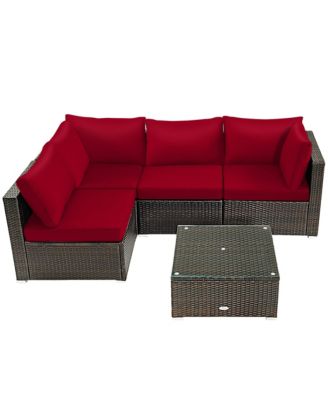 5PCS Rattan Patio Conversation Set Sofa Furniture Set w/ Cushions