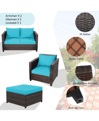 5PCS Outdoor Patio Rattan Conversation Sofa Furniture Set w/ Cushions