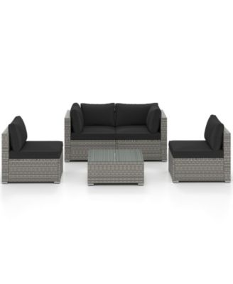 5PCS Patio Sectional Sofa Couch PE Rattan Conversation Set Outdoor