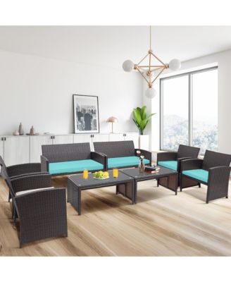 8PCS Patio Conversation Set Outdoor Rattan Furniture Set w/ Cushions