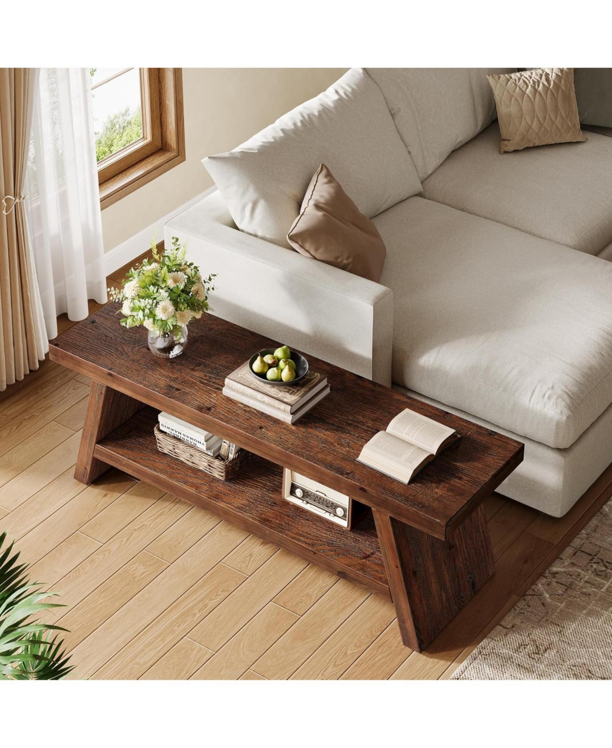 Tribesigns 2-Tier Solid Wood Entryway Bench, Hallway Foyer Seating with Open Shelves, Wooden Shoe Bench Indoor