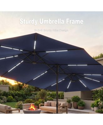 15 ft. Double Sided Umbrella Outdoor Patio Umbrella with 12 LED Solar Strips, Base and Sand Bag