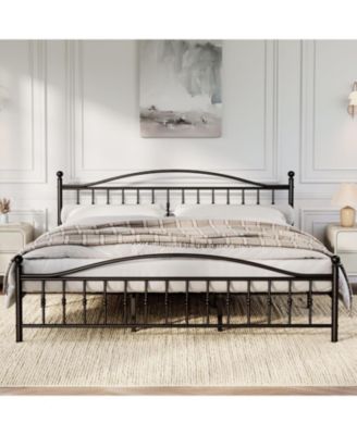 King Size Metal Platform Bed Frame with Vintage Circular Headboard and Footboard, Heavy-Duty Iron Frame, No Box Spring Needed, Noise-Free Design
