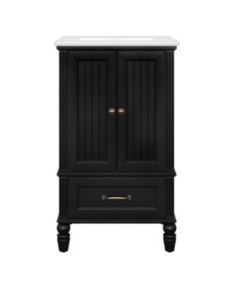 Bathroom Vanity with Sink, Cabinet with Doors and Drawer, Magnetic Door and Adjustable Feet for Small Bathrooms-Sillysis