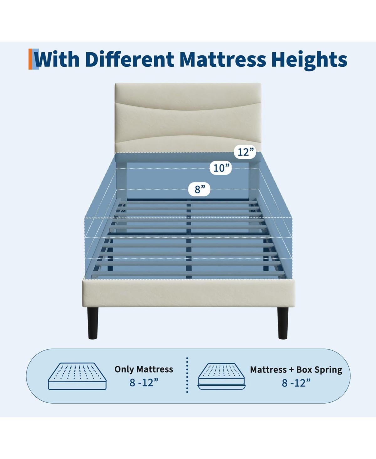 gaomon Twin Size Bed Frame with Headboard, Velvet Upholstered Platform Bed Frame No Box Spring Needed with Under-Bed Storage