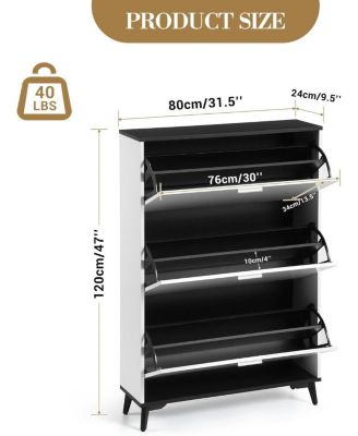 47 inch Farmhouse Shoe Cabinet with 3 Flip Drawers - Freestanding Narrow Entryway Storage Shoe Rack Organizer for Hallway