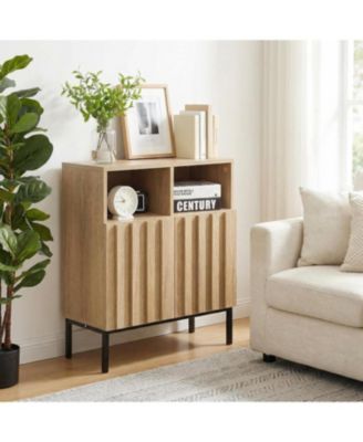 Farmhouse Buffet Cabinet with Storage, Sideboard Cabinet with 2 Fluted Doors, Adjustable Shelf and Metal Legs