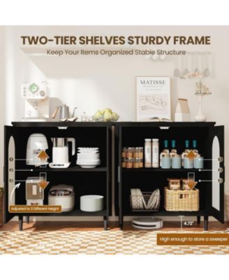 Rattan Accent Sideboard Console Table for Hallway Dining Room Kitchen with Adjustable Storage