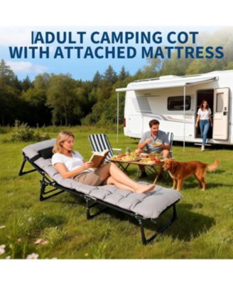 TrailBlaze Heavy-Duty Folding Camping Cot Bed for Adults – Removable Thick Mattress, Pillow & Side Pocket, Portable Oxford