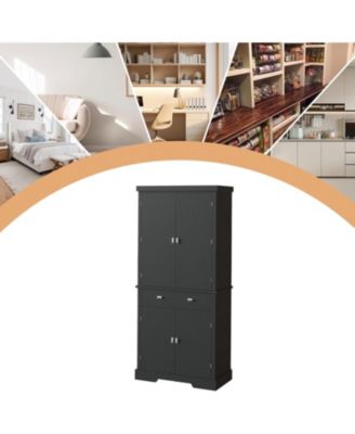 72" Kitchen Pantry Cabinet with Drawer, Doors and Shelves, Wood Farmhouse Storage Cabinet, Large Storage Cupboard for Living Room