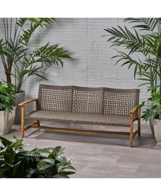 Acacia Wood Wicker Outdoor Sofa 3-Seater Patio Conversation Set