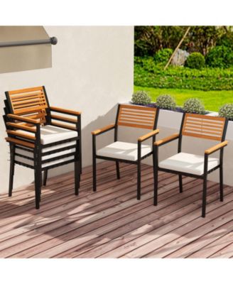 7-Piece Patio Furniture Set Outdoor Dining Chair Set for 6 w/ Acacia Wood and Metal Frame