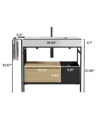 36'' Industrial Bathroom Vanity with White Artificial Stone Sink, Modern Freestanding Bathroom Vanity without Faucet
