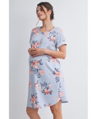 Maternity Floral Short Sleeve T-Shirt Dress with Pockets