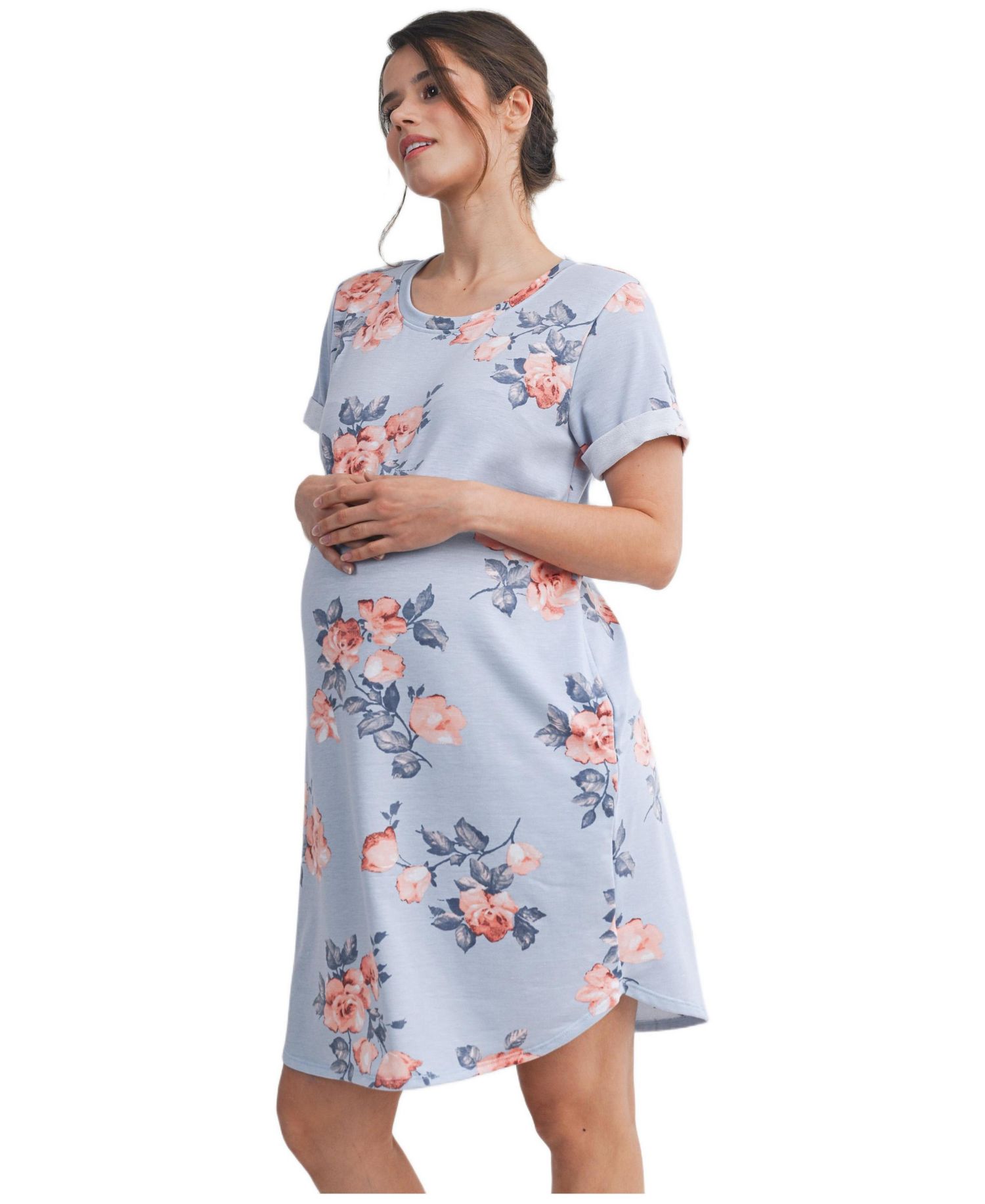 Women's Floral Short Sleeve T-Shirt Dress with Pockets