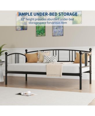 Daybed with Trundle Metal Pullout Trundle Steel Slat Support Casters Sofa Bed for Bedroom Living Room.
