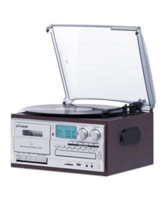Cosmopolitan 8-in-1 Bluetooth Turntable Music Center with CD and Cassette Player and Radio - Espresso