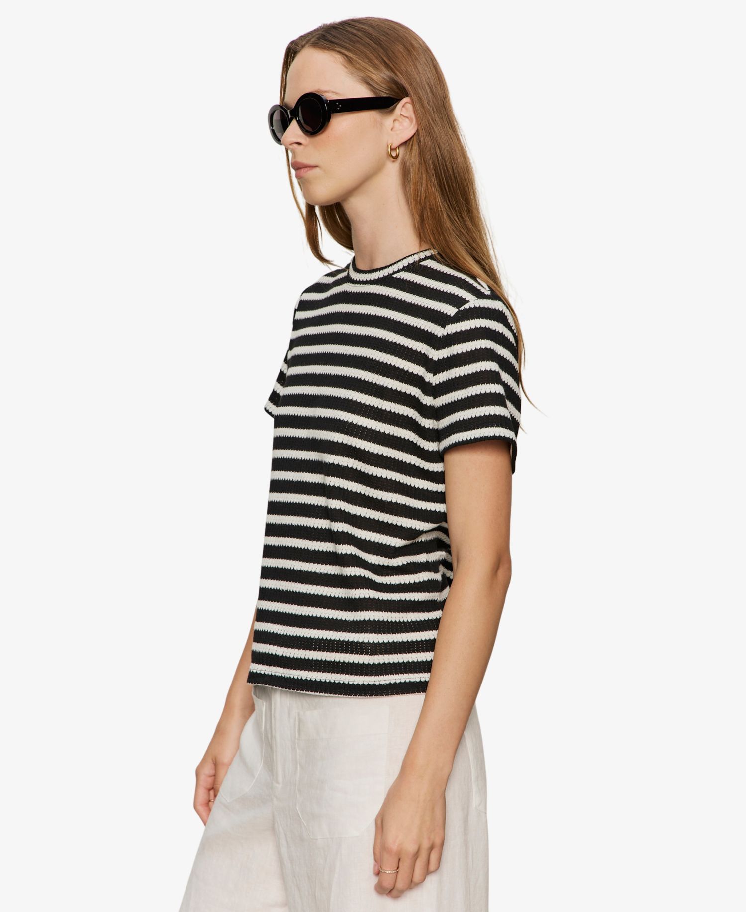 Petite Striped Crewneck Textured T-Shirt