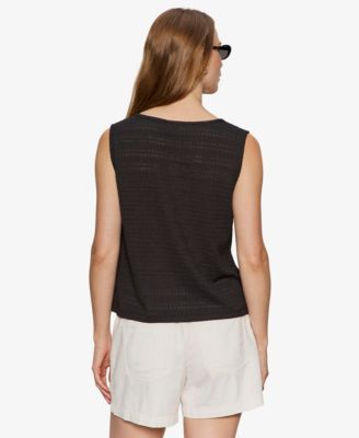 Women's Crewneck Button-Front Textured Top