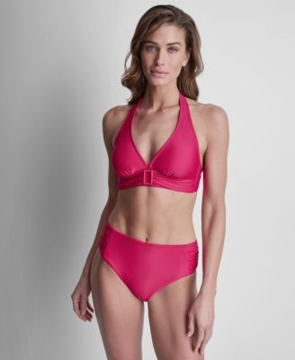 Women's Shirred Buckle Front V-Neck Halter Top