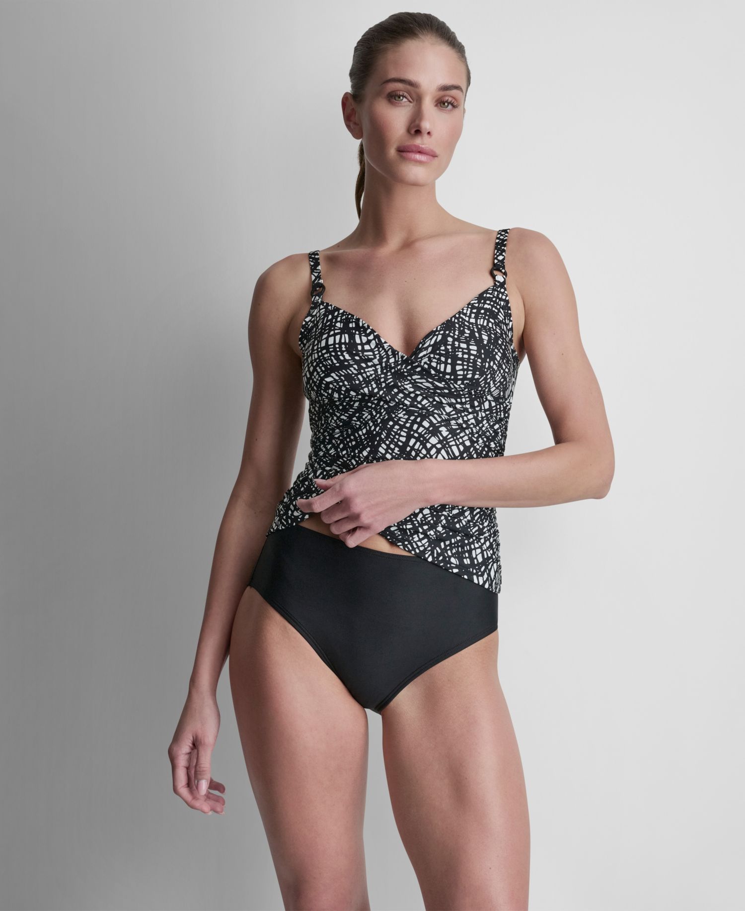 Women's O-Ring-Trim Crossover Ruched Tankini Top