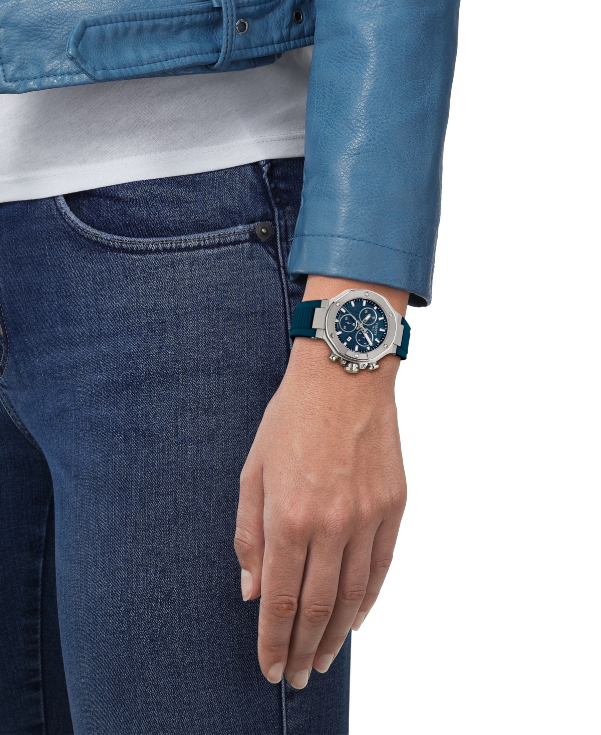 Tissot Unisex Quartz Chronograph Blue Dial Rubber Strap Watch, 38mm