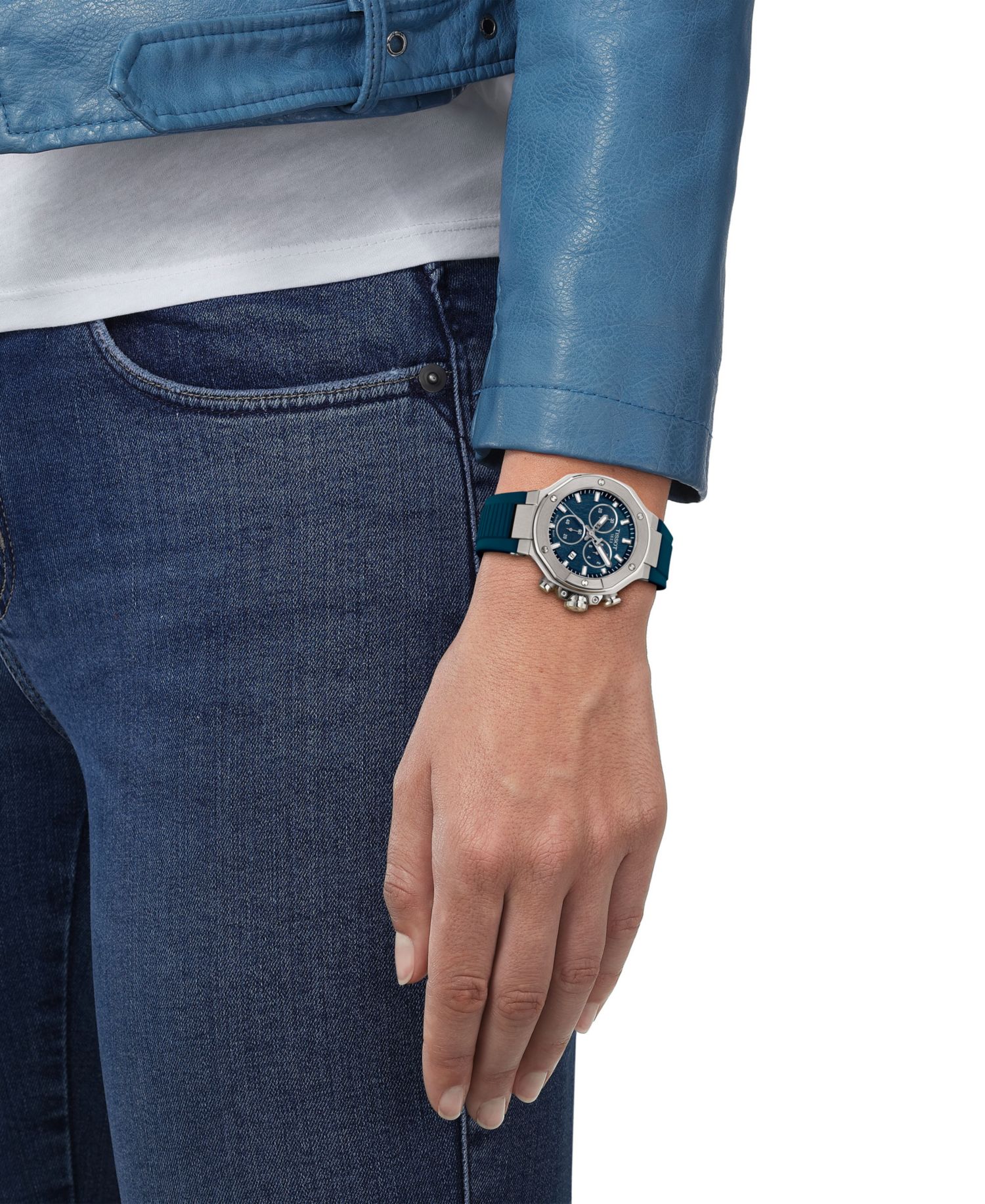 Unisex Quartz Chronograph Blue Dial Rubber Strap Watch, 38mm