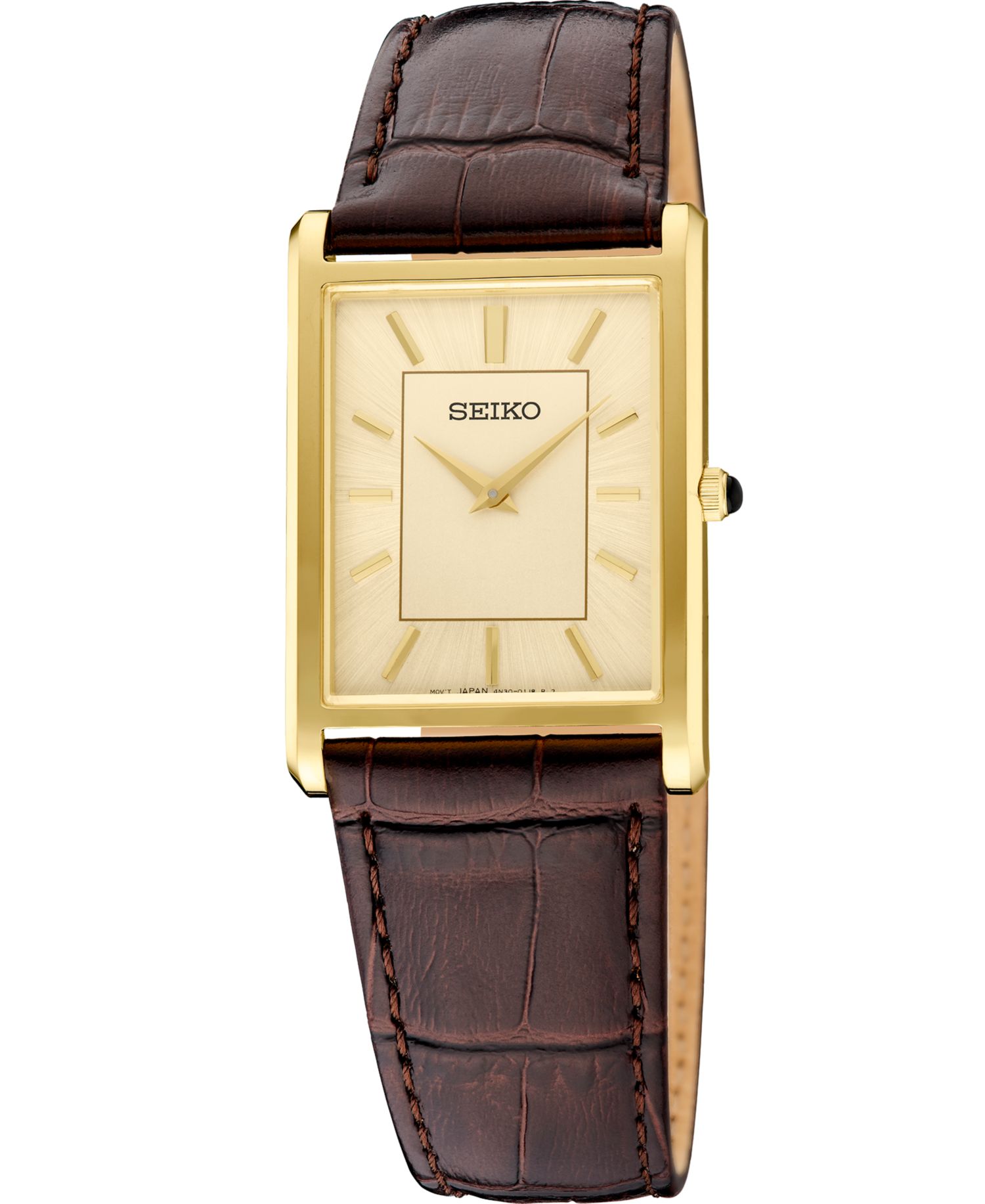 Men's Gold Leather Strap Watch, 27.2mm