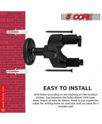 5Core Guitar Wall Mount 2Pc Hanger Hook Metal Base Soft Padding Adjustable Rotatable Holder