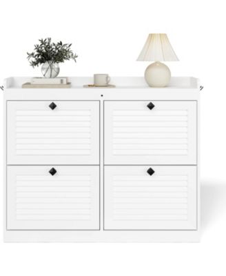 Large Shoe Storage Cabinet with 4 Flip Drawers Slim Shoe Organizer with Wooden Legs Freestanding Hidden Shoe Rack for Entryway Hallway Bedroom