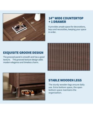 Fluted Wood Shoe Storage Cabinet for Entryway with 2 Flip Drawers and Adjustable Shelves 48 inch Tall Freestanding Hidden Narrow Shoe Rack