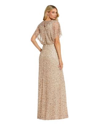 Petite High Neck Short Sleeve Embellished Gown