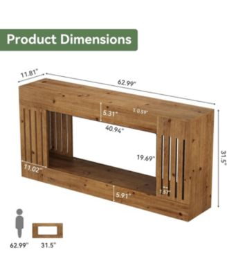 63-Inch Sofa Table, Solid Wood, Vertical Stripe Legs