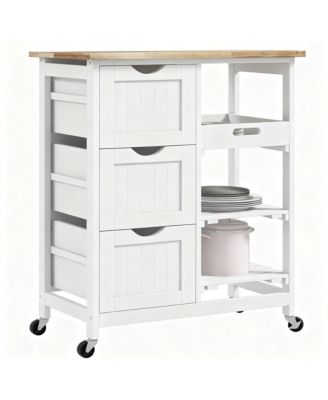 kitchen cart, beveled shelves with storage, solid wood top, adjustable shelves