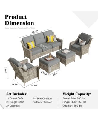5 Piece Outdoor Patio Furniture Set,Wicker Conversation Set with Comfy Deep Sofa,Wide Armrest Chairs with Ottoman for Outside Porch Balcony