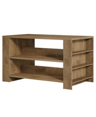 3-Tier Farmhouse Kitchen Island with Storage, 59'' Wooden Stationary Island Table with Open Shelves & Large Worktop & Leg Room