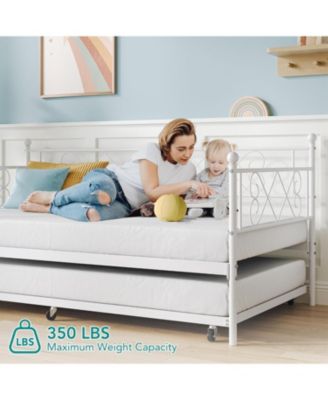 Daybed with Trundle Metal Twin Headboard Sofa Bed Metal Slats Bedroom Living Room Guest Room