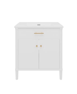 31 Inch Modern Freestanding Bathroom Vanity with Ceramic Sink, MDF Cabinet, Soft Close Doors, Solid Wood Legs