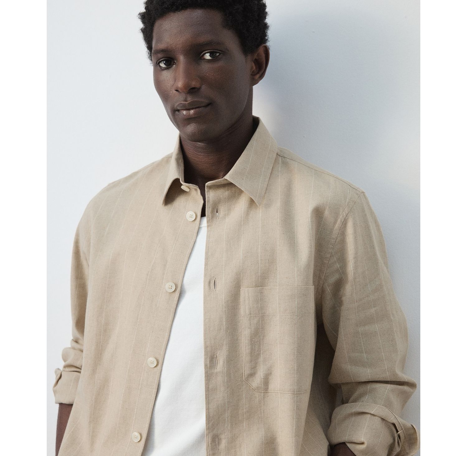 Men's Linen and Cotton Blend Striped Shirt