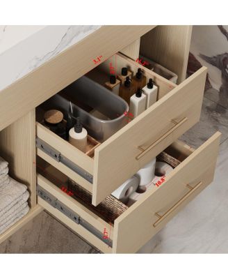 29.9" Floating Bathroom Vanity with Ceramic Sink, Sintered Stone Top, 2 Soft Close Drawers, Wall Mounted for Small Bathrooms