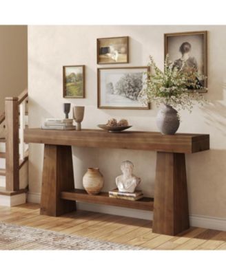 Solid Wood Console Table, 63-Inch EntrywayTable with Storage, Long Wooden Sofa Table Behind Couch for Entryway, Hallway, Foyer, Living Room