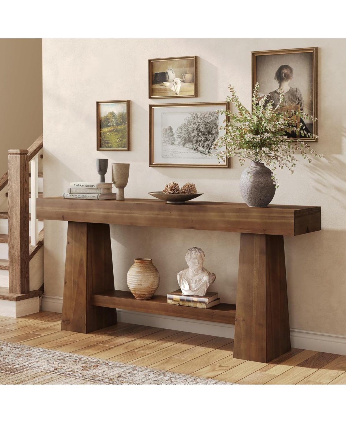 Tribesigns Solid Wood Console Table, 63-Inch EntrywayTable with Storage, Long Wooden Sofa Table Behind Couch for Entryway, Hallway, Foyer, Living Room