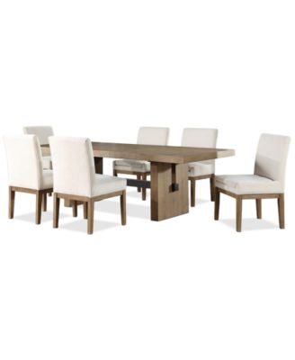 Macai 7-Pc. Wood Dining Set (Rectangular Table + 6 Upholstered Side Chairs)